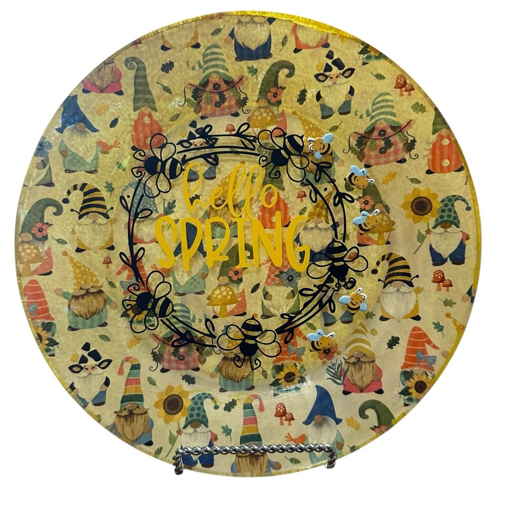 Handcrafted Hello Spring Decorative Glass Plate